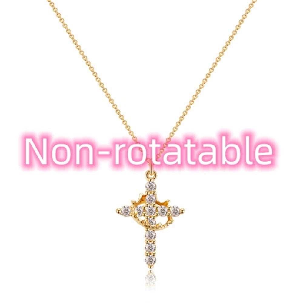 Fashion Jewelry Cross Full Diamond Crown Rotatable Necklace - AMIR BAGS INDIA PRIVATE LIMITED