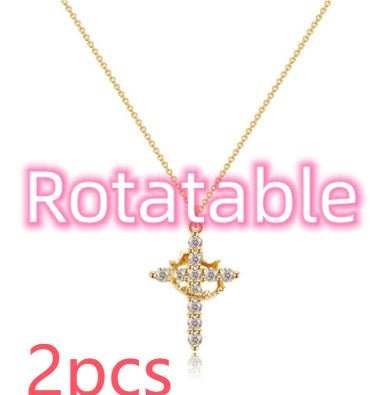 Fashion Jewelry Cross Full Diamond Crown Rotatable Necklace - AMIR BAGS INDIA PRIVATE LIMITED