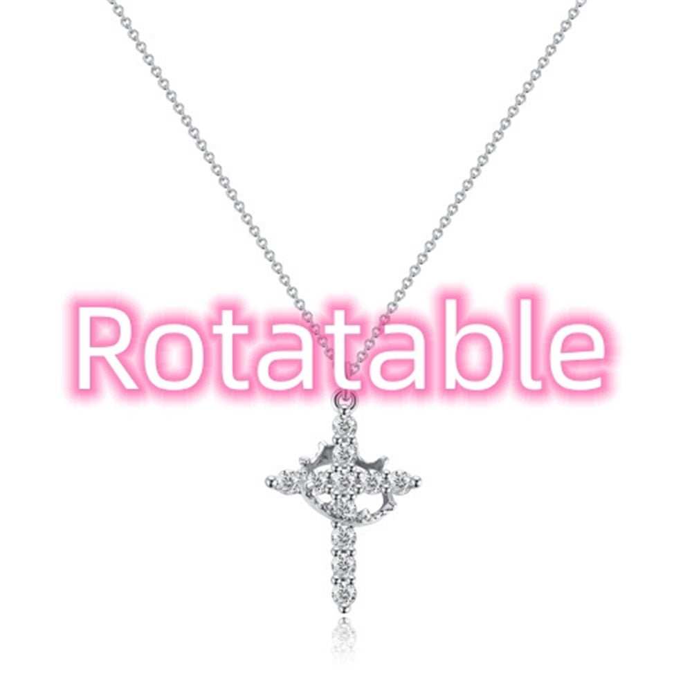 Fashion Jewelry Cross Full Diamond Crown Rotatable Necklace - AMIR BAGS INDIA PRIVATE LIMITED