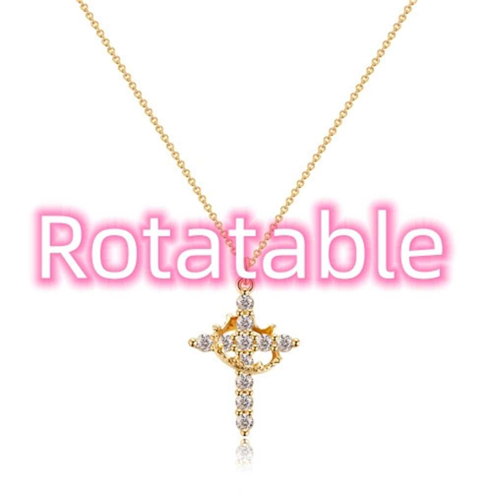 Fashion Jewelry Cross Full Diamond Crown Rotatable Necklace - AMIR BAGS INDIA PRIVATE LIMITED