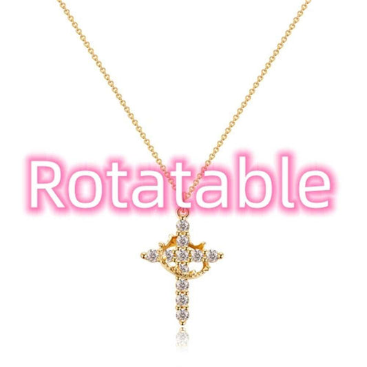 Fashion Jewelry Cross Full Diamond Crown Rotatable Necklace - AMIR BAGS INDIA PRIVATE LIMITED