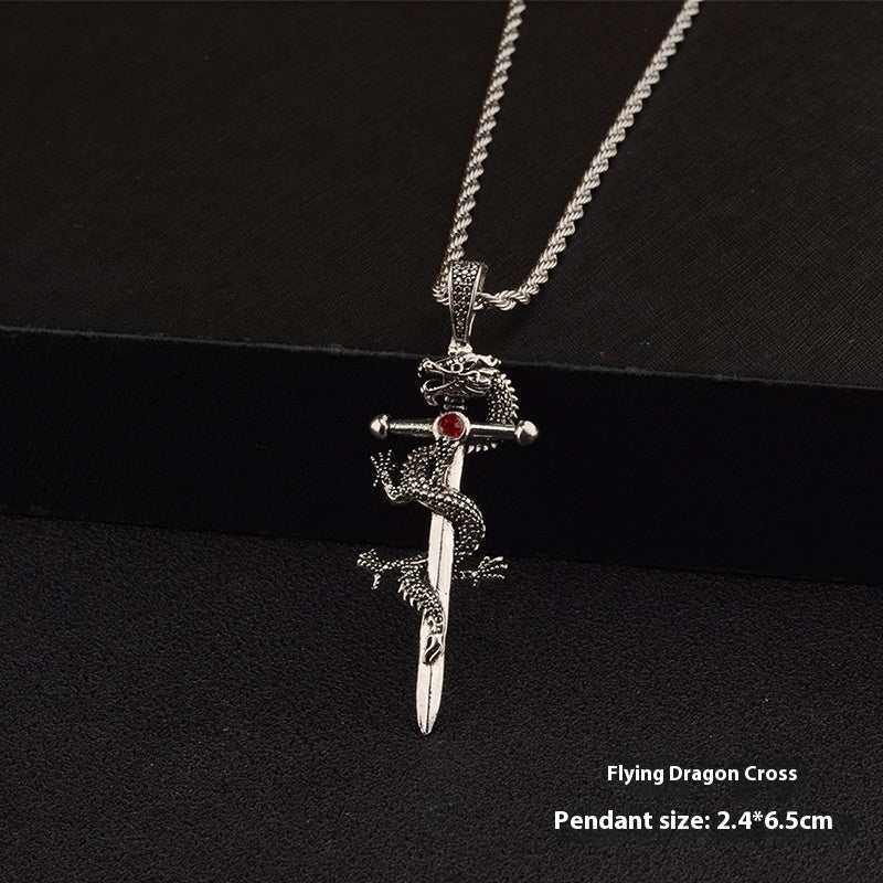 Fashion Jewelry Dragon Sword Pendant Necklace Paved Black Color Jewelry For Men Boy Christmas Gifts - AMIR BAGS INDIA PRIVATE LIMITED