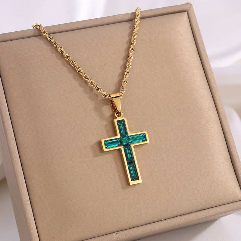 Fashion Jewelry European And American Ing Style Diamond Cross Necklace Unique No Color Fading - AMIR BAGS INDIA PRIVATE LIMITED