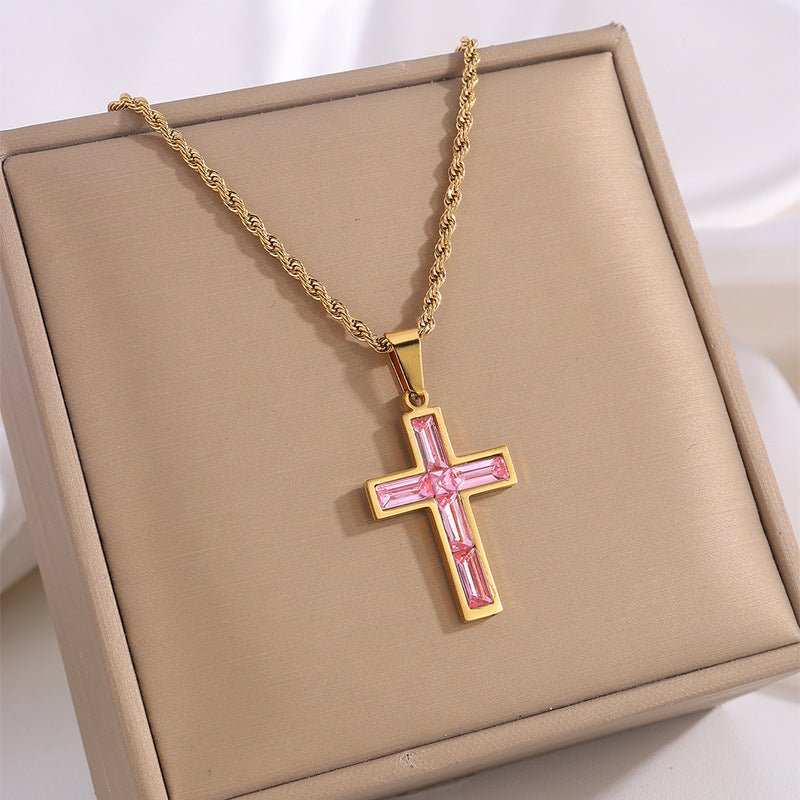 Fashion Jewelry European And American Ing Style Diamond Cross Necklace Unique No Color Fading - AMIR BAGS INDIA PRIVATE LIMITED