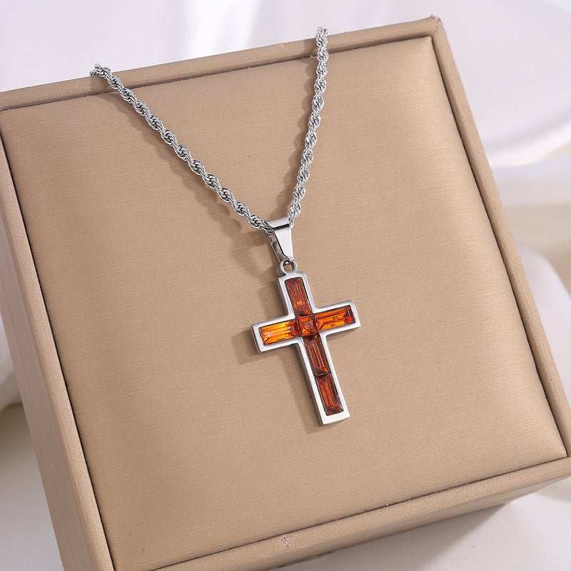 Fashion Jewelry European And American Ing Style Diamond Cross Necklace Unique No Color Fading - AMIR BAGS INDIA PRIVATE LIMITED
