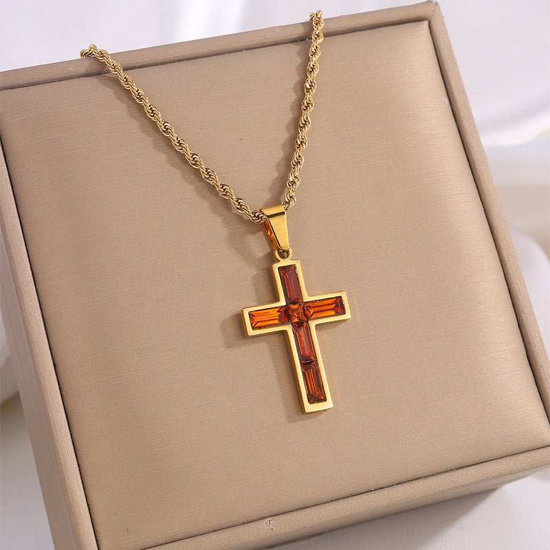 Fashion Jewelry European And American Ing Style Diamond Cross Necklace Unique No Color Fading - AMIR BAGS INDIA PRIVATE LIMITED