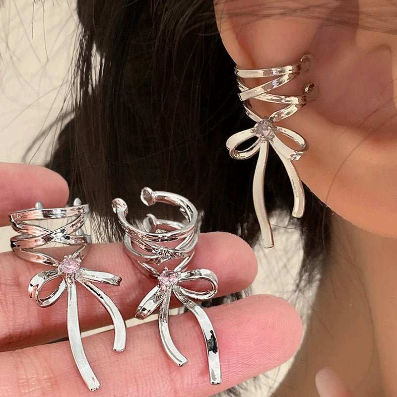 Fashion Jewelry New Ribbon Aesthetics Ear Clips Ballet Style Ribbon Bow - knot Ear Cuff For Women Fashion Non - Piercing Ear Clips Earrings Jewelry - AMIR BAGS INDIA PRIVATE LIMITED