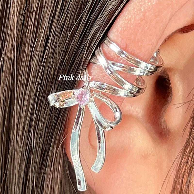 Fashion Jewelry New Ribbon Aesthetics Ear Clips Ballet Style Ribbon Bow - knot Ear Cuff For Women Fashion Non - Piercing Ear Clips Earrings Jewelry - AMIR BAGS INDIA PRIVATE LIMITED