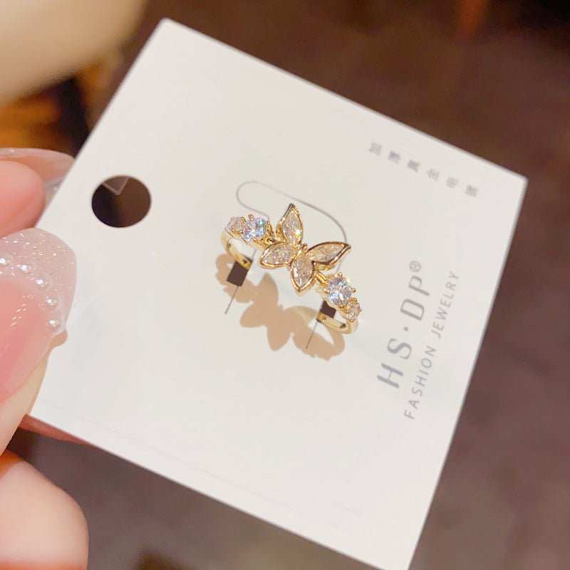Fashion Jewelry New Style Gold Plated Beautiful Sweet Diamond Inlaid Butterfly Ring Women'S Luxury Temperament Elegant Ring Party Jewelry - AMIR BAGS INDIA PRIVATE LIMITED