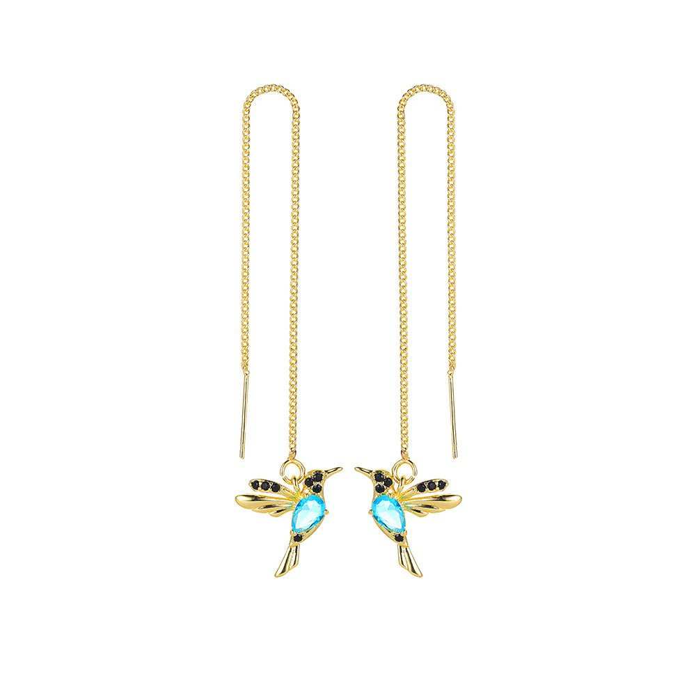 Fashion Jewelry New Unique Little Bird Drop Long Hanging Hummingbird Earrings For Women Elegant Girl Tassel Crystal Pendant Earring Jewelry - AMIR BAGS INDIA PRIVATE LIMITED
