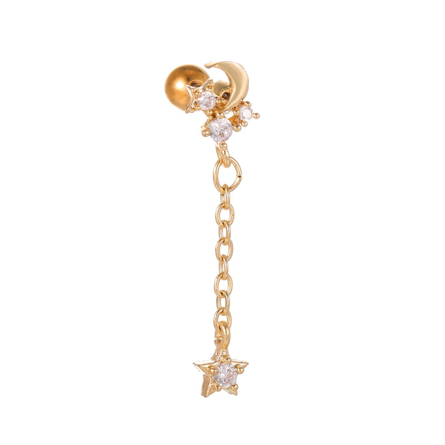 Fashion Jewelry Piercing Star Moon Cubic Zirconia Stainless Steel Pendant Cartilage Earring Chain Hoop Earring - AMIR BAGS INDIA PRIVATE LIMITED
