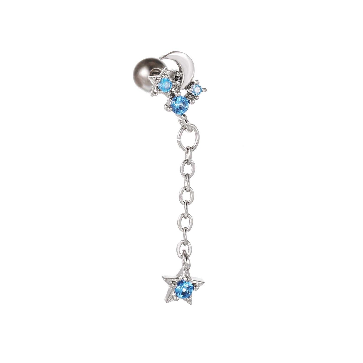 Fashion Jewelry Piercing Star Moon Cubic Zirconia Stainless Steel Pendant Cartilage Earring Chain Hoop Earring - AMIR BAGS INDIA PRIVATE LIMITED