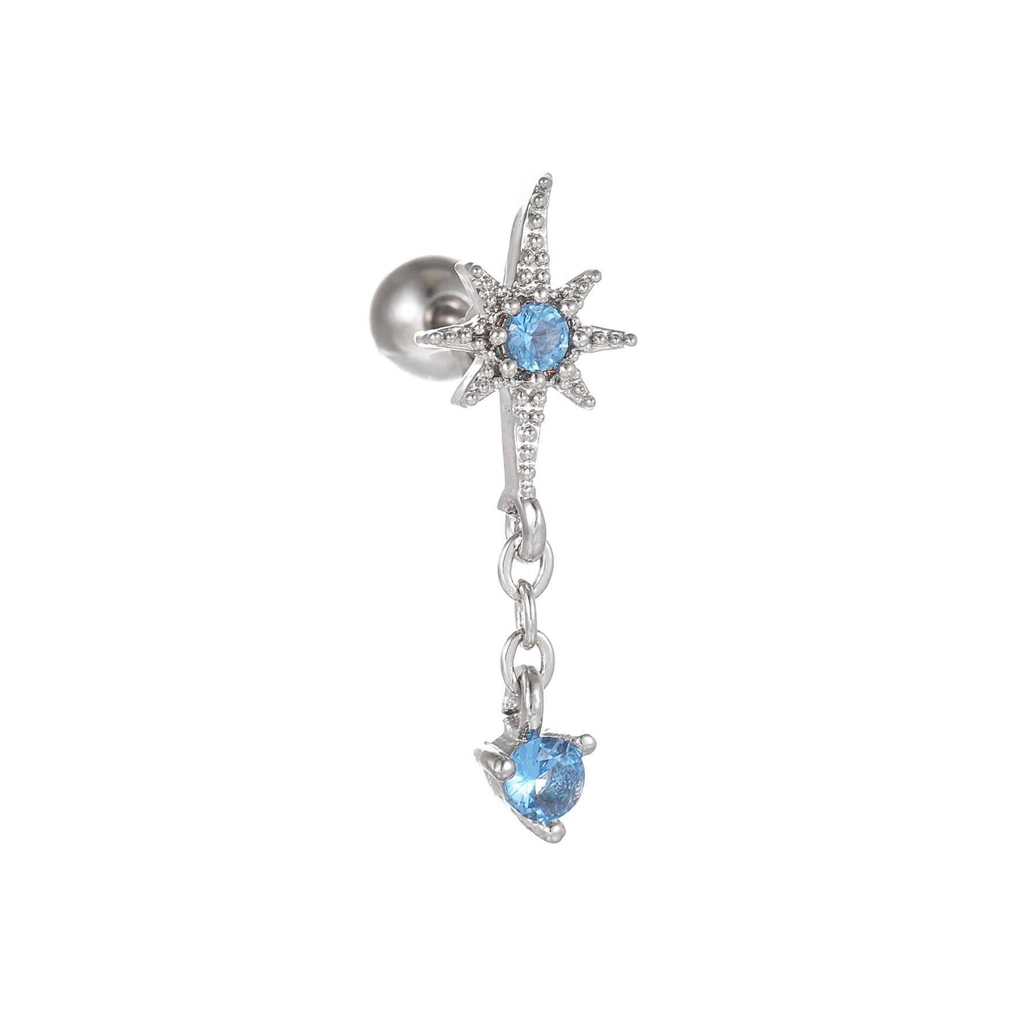Fashion Jewelry Piercing Star Moon Cubic Zirconia Stainless Steel Pendant Cartilage Earring Chain Hoop Earring - AMIR BAGS INDIA PRIVATE LIMITED