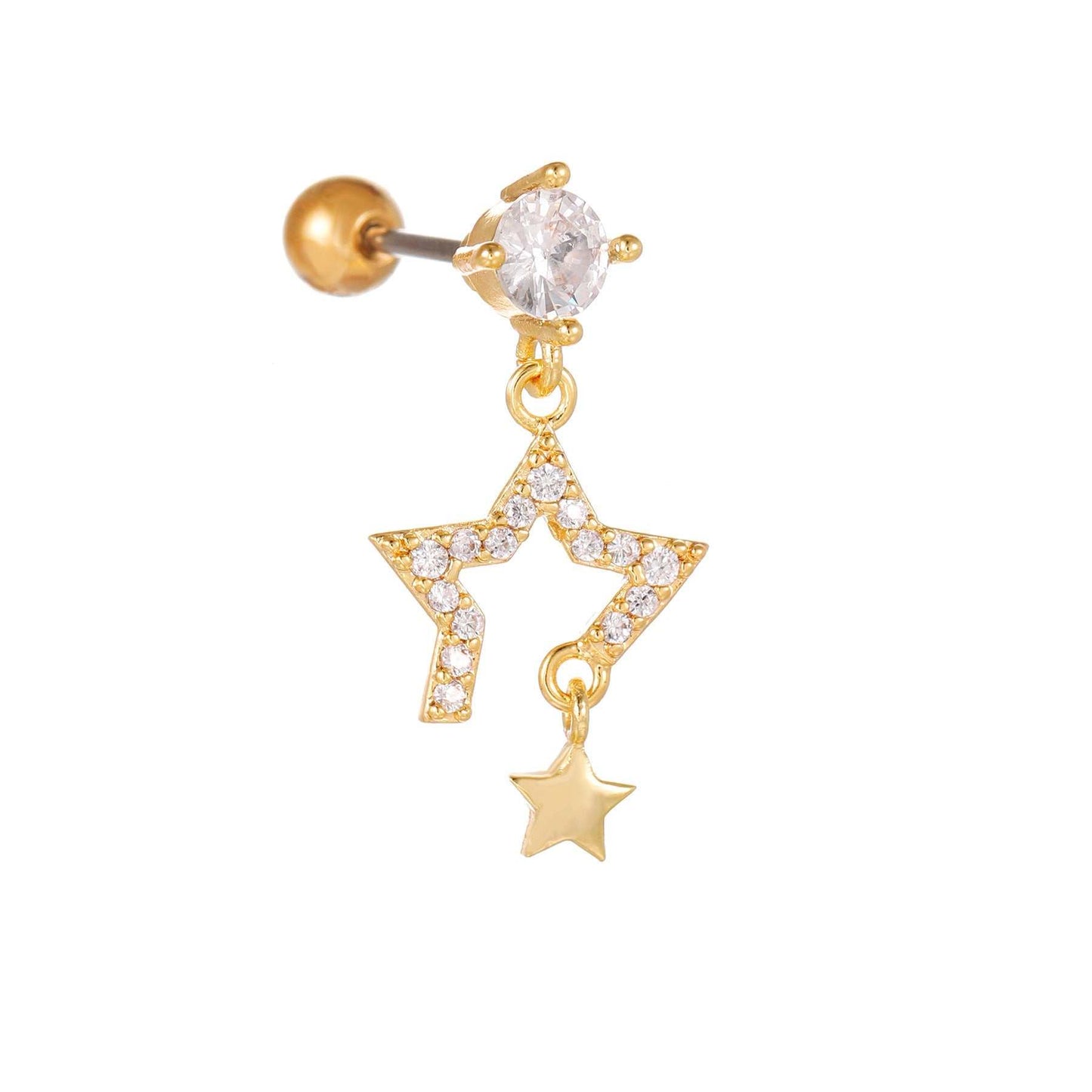 Fashion Jewelry Piercing Star Moon Cubic Zirconia Stainless Steel Pendant Cartilage Earring Chain Hoop Earring - AMIR BAGS INDIA PRIVATE LIMITED