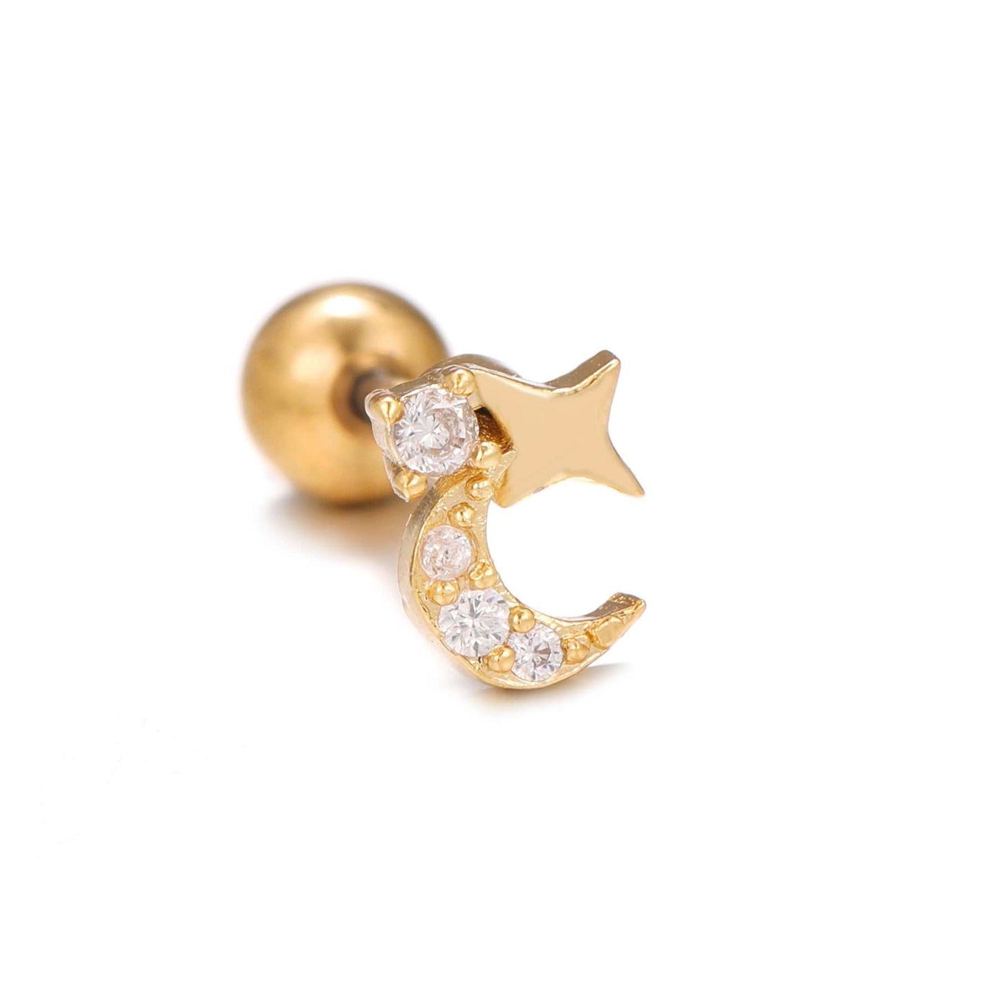 Fashion Jewelry Piercing Star Moon Cubic Zirconia Stainless Steel Pendant Cartilage Earring Chain Hoop Earring - AMIR BAGS INDIA PRIVATE LIMITED
