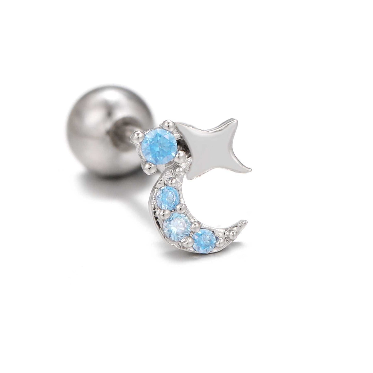 Fashion Jewelry Piercing Star Moon Cubic Zirconia Stainless Steel Pendant Cartilage Earring Chain Hoop Earring - AMIR BAGS INDIA PRIVATE LIMITED