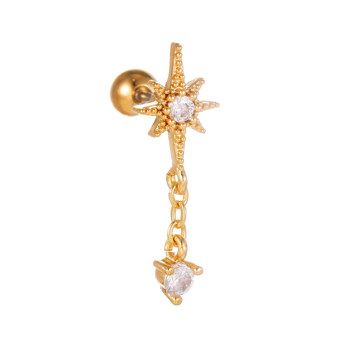 Fashion Jewelry Piercing Star Moon Cubic Zirconia Stainless Steel Pendant Cartilage Earring Chain Hoop Earring - AMIR BAGS INDIA PRIVATE LIMITED