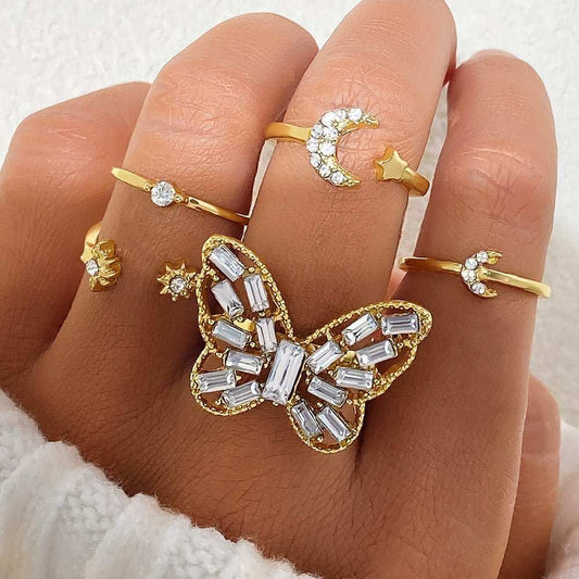 Fashion Jewelry Silver Color Butterfly Rings For Women Men Lover Vintage Geometric Metal Couple Finger Rings Set Gift Jewelry - AMIR BAGS INDIA PRIVATE LIMITED