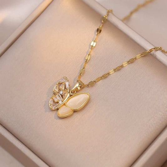 Fashion Jewelry Women's Graceful And Fashionable Opal Butterfly Pendant Necklace - AMIR BAGS INDIA PRIVATE LIMITED
