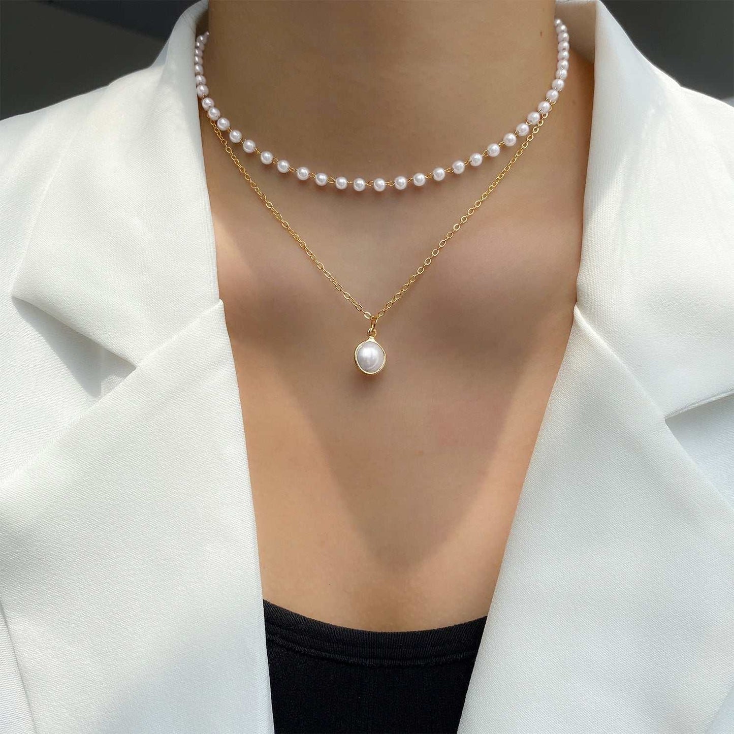 Fashion Jewelry Women's Pearl Tassel Pendant Double - layer Necklace Gold Pearl Necklace For Women - AMIR BAGS INDIA PRIVATE LIMITED