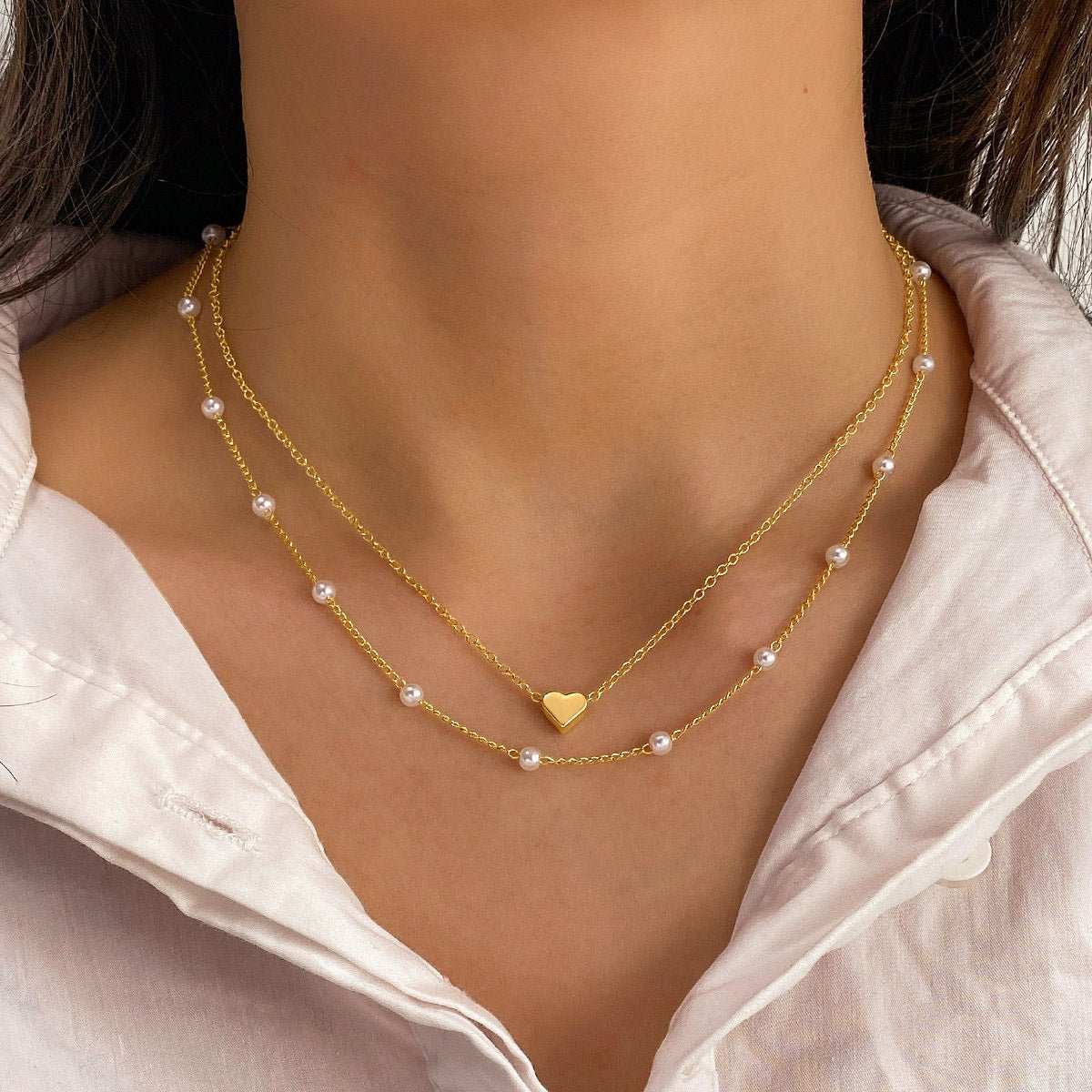 Fashion Jewelry Women's Pearl Tassel Pendant Double - layer Necklace Gold Pearl Necklace For Women - AMIR BAGS INDIA PRIVATE LIMITED