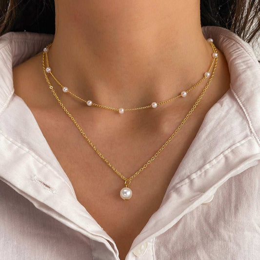 Fashion Jewelry Women's Pearl Tassel Pendant Double - layer Necklace Gold Pearl Necklace For Women - AMIR BAGS INDIA PRIVATE LIMITED