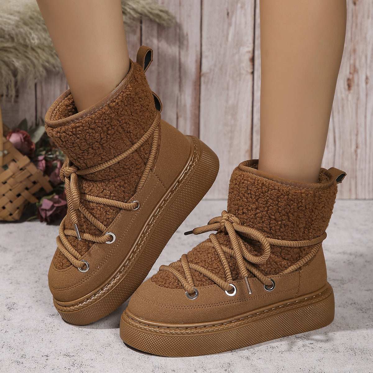Fashion Lace-up Snow Boots Winter Flat Thick-soled Height-enhancing CoOverview:Unique design, stylish and beautiful.Good material, comfortable feet.A variety of colors, any choice.Specification:Function: Anti slip, Warm, Wear resistantDropshipmanAMIR BAGS INDIA PRIVATE LIMITEDnull
