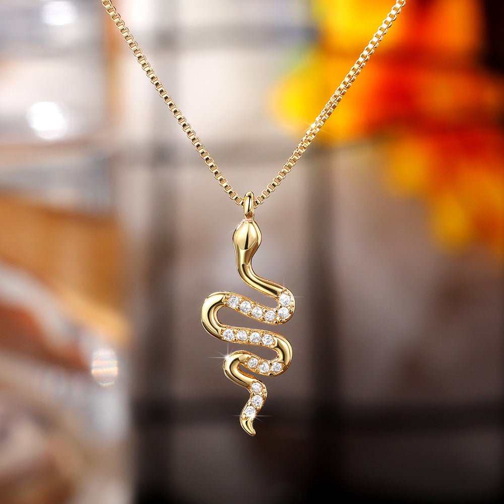Fashion Lady Snake Pendant Necklace With Dazzling Zirconia Stylish Party Accessories Dainty Gift Animal Jewelry For Women Fashion Jewelry - AMIR BAGS INDIA PRIVATE LIMITED