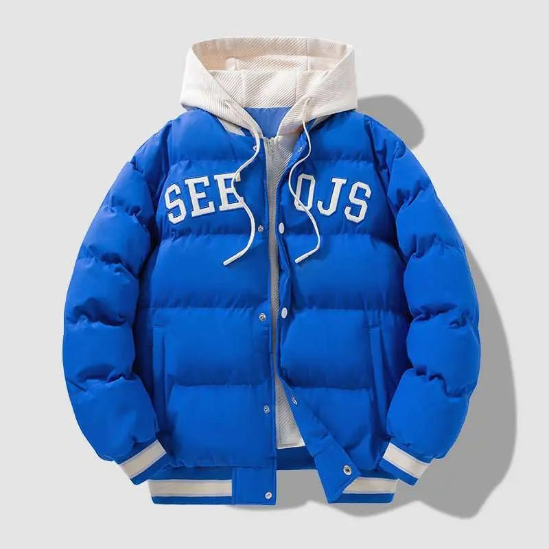 Fashion Letter Hooded Cotton Coat Winter Warm Solid Zipper Jacket For Men Teenagers Clothing - AMIR BAGS INDIA PRIVATE LIMITED