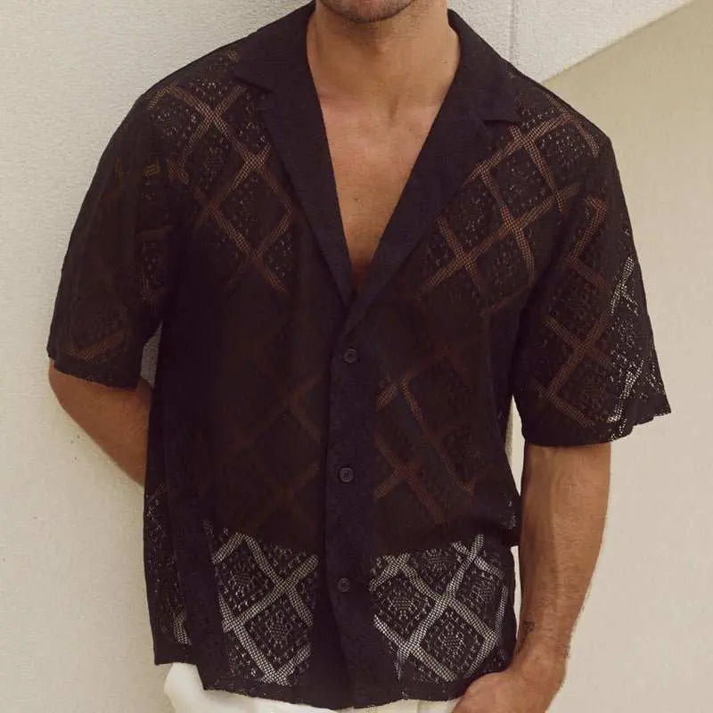 Fashion Mens Clothing Men's Hollow-out Breathable Short-sleeved Lapel Product information:Color: green, black, white Size: M,L,XL,XXL,XXXL Style: Cardigan Thickness: ordinary Fabric name: cotton blend Main fabric composition: PolyesterDropshipmanAMIR BAGS INDIA PRIVATE LIMITEDnull