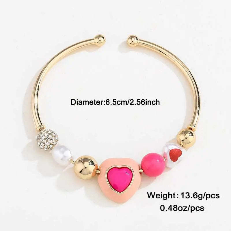 Fashion Original Design Heart Peach Pearl Combination Bracelet Suit - AMIR BAGS INDIA PRIVATE LIMITED
