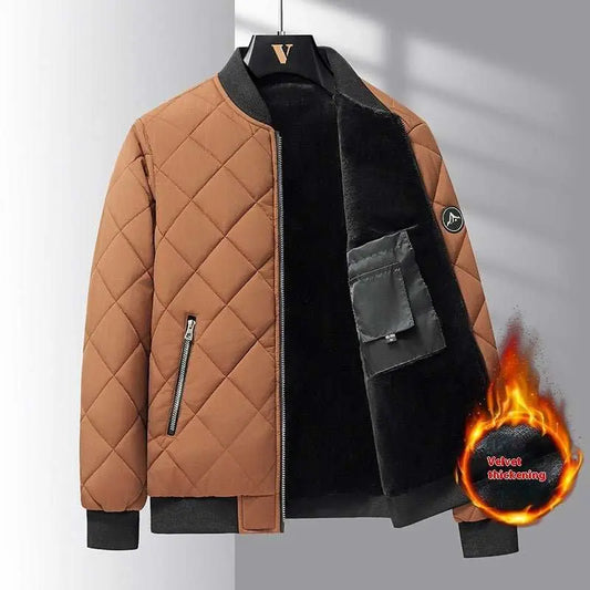 Fashion Rhombic - sewing Design Cotton Coat Winter Warm Thickened Baseball Jacket Casual Solid Color Outwear Clothing For Men - AMIR BAGS INDIA PRIVATE LIMITED