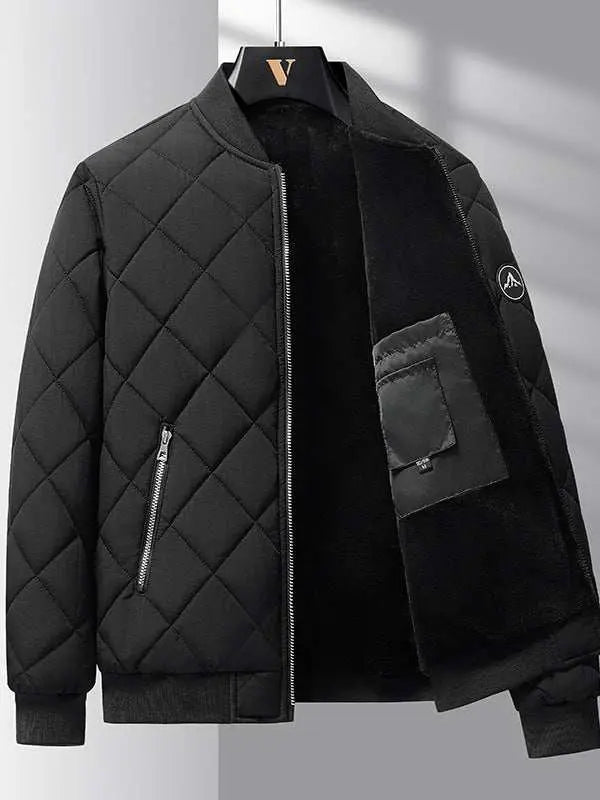Fashion Rhombic - sewing Design Cotton Coat Winter Warm Thickened Baseball Jacket Casual Solid Color Outwear Clothing For Men - AMIR BAGS INDIA PRIVATE LIMITED
