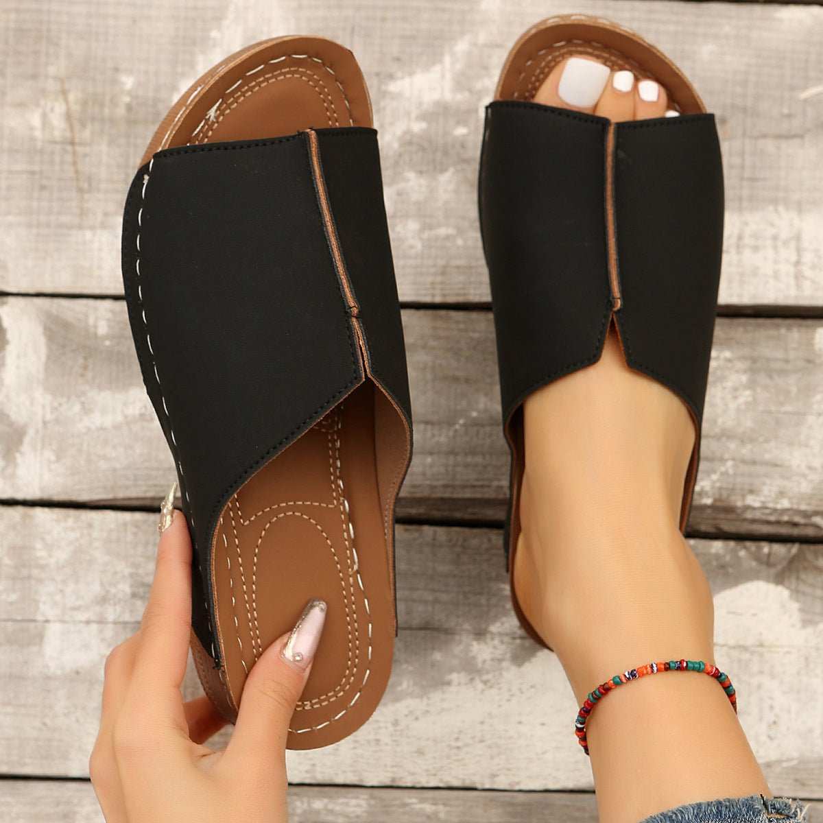 Fashion Solid Wedges Sandals Summer Casual Peep - toe Slippers Outdoor Thick Sole Heightening Slides Shoes Women - AMIR BAGS INDIA PRIVATE LIMITED