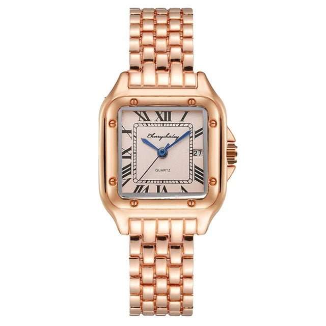 Fashion Stainless Steel Square Simple Design Couple Quartz Watch - AMIR BAGS INDIA PRIVATE LIMITED