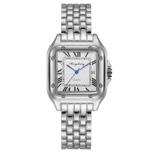 Fashion Stainless Steel Square Simple Design Couple Quartz Watch - AMIR BAGS INDIA PRIVATE LIMITED