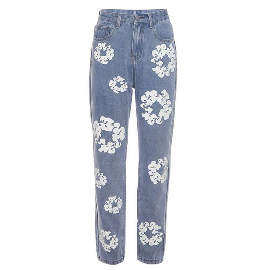 Fashionable Printed High Waist Straight Jeans For Women - AMIR BAGS INDIA PRIVATE LIMITED