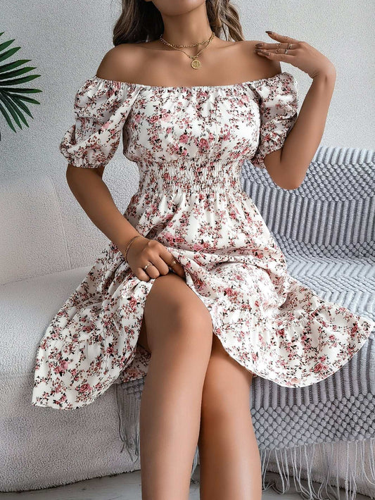 Floral Print Square Collar Dress Summer Fashion Ruffles Dresses Women's Clothing - AMIR BAGS INDIA PRIVATE LIMITED