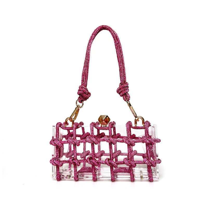 French Sweet Shiny Rhinestone Banquet Small Square Bag - AMIR BAGS INDIA PRIVATE LIMITED