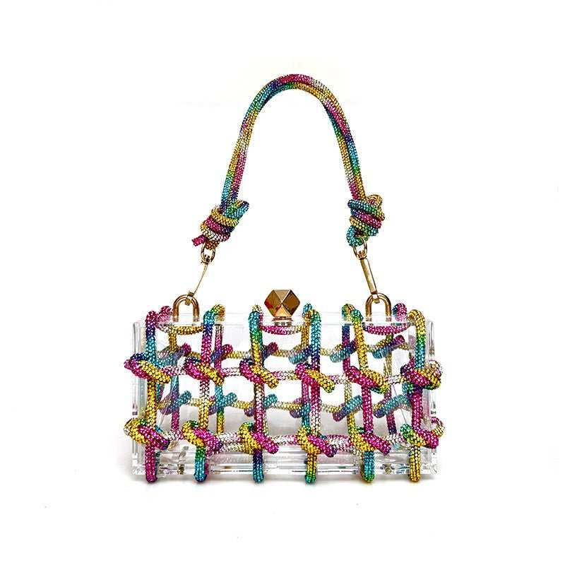 French Sweet Shiny Rhinestone Banquet Small Square Bag - AMIR BAGS INDIA PRIVATE LIMITED
