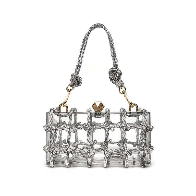 French Sweet Shiny Rhinestone Banquet Small Square Bag - AMIR BAGS INDIA PRIVATE LIMITED