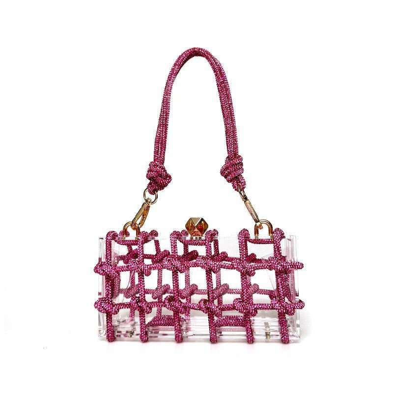 French Sweet Shiny Rhinestone Banquet Small Square Bag - AMIR BAGS INDIA PRIVATE LIMITED