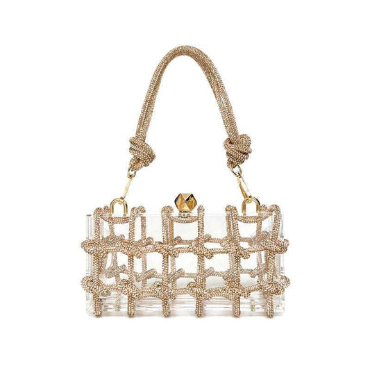 French Sweet Shiny Rhinestone Banquet Small Square Bag - AMIR BAGS INDIA PRIVATE LIMITED