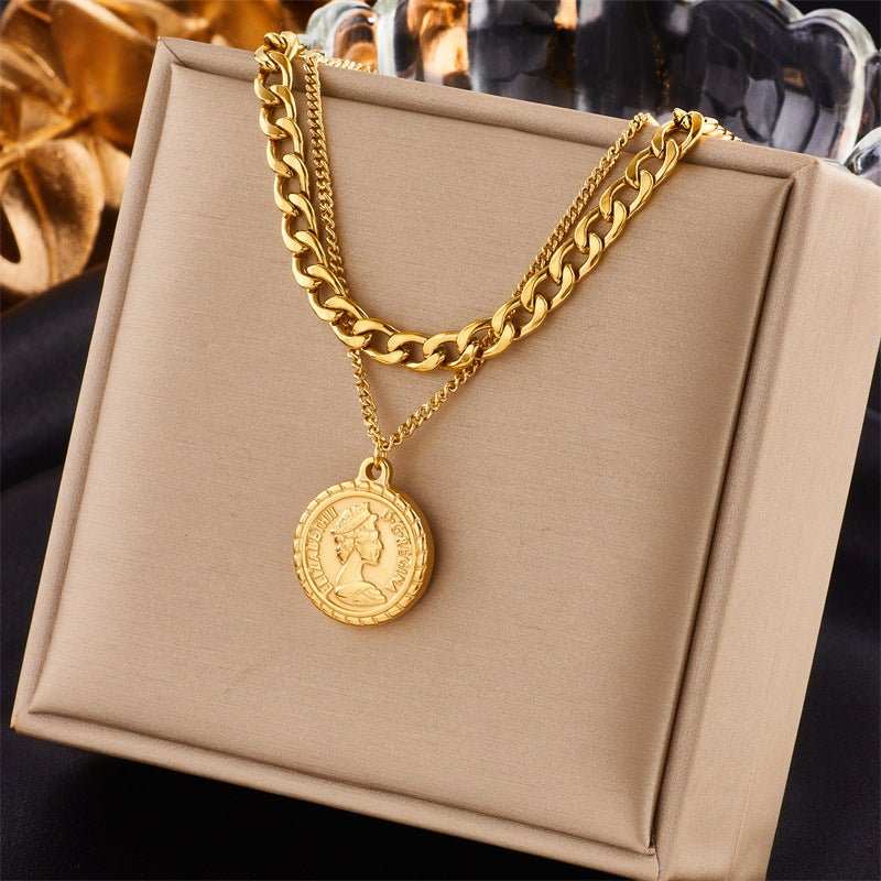 Geometric Portrait Coin Pendant Necklace For Women New Charm Multilayer Choker Chain Jewelry Gift Fashion Jewelry - AMIR BAGS INDIA PRIVATE LIMITED
