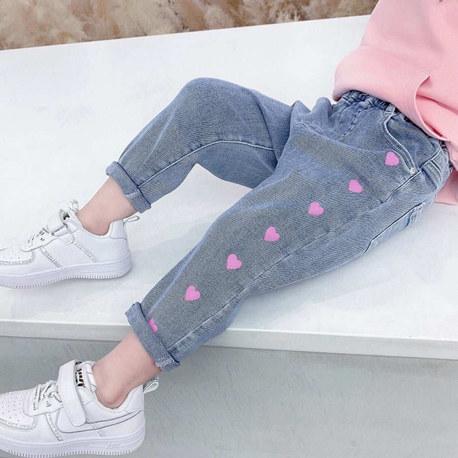 Girls' Casual Thin Love Stretch Jeans - AMIR BAGS INDIA PRIVATE LIMITED