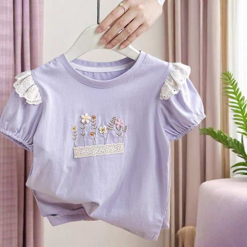 Girls' Pure Cotton Embroidery Loose Ruffled Top - AMIR BAGS INDIA PRIVATE LIMITED