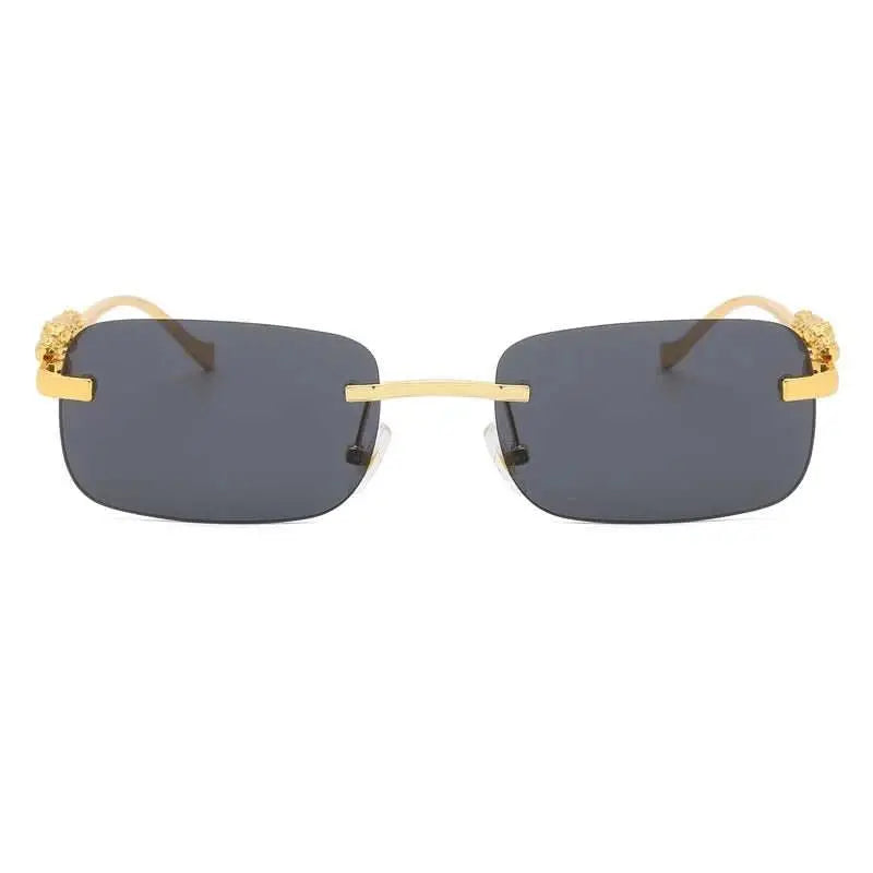 Gold Black Rectangular Sunglasses With Metal Hinge Rimless Metal sunglAMIR BAGS INDIA PRIVATE LIMITEDAMIR BAGS INDIA PRIVATE LIMITEDnull
