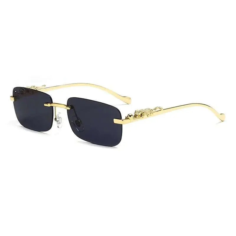 Gold Black Rectangular Sunglasses With Metal Hinge Rimless Metal sunglAMIR BAGS INDIA PRIVATE LIMITEDAMIR BAGS INDIA PRIVATE LIMITEDnull