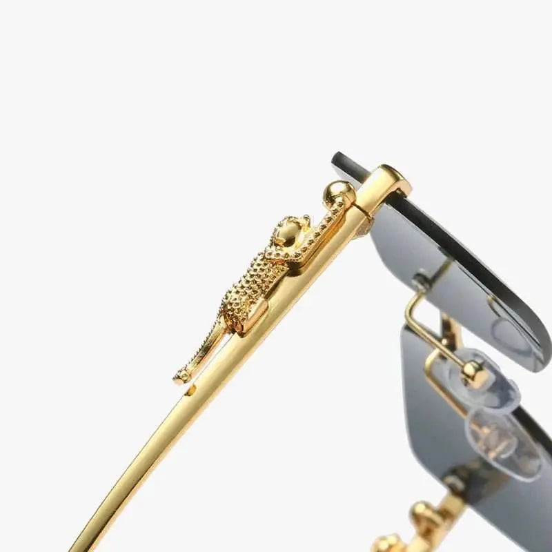 Gold Black Rectangular Sunglasses With Metal Hinge Rimless Metal sunglAMIR BAGS INDIA PRIVATE LIMITEDAMIR BAGS INDIA PRIVATE LIMITEDnull