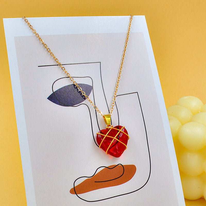 Heart Necklace Women Love Crystal Stone Necklace Summer - AMIR BAGS INDIA PRIVATE LIMITED
